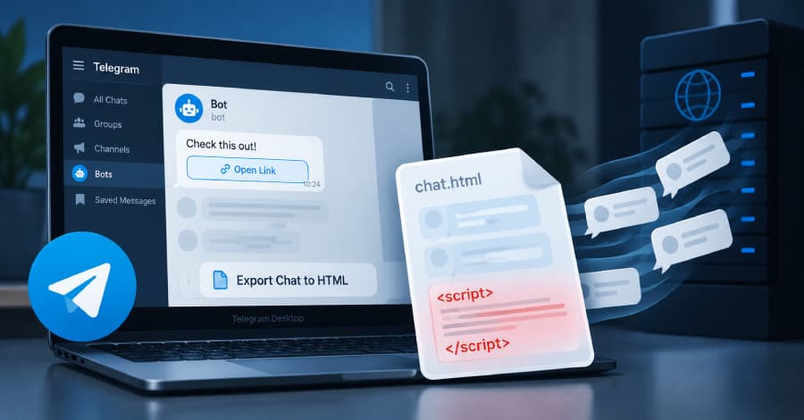 Vulnerabilidad en Telegram Desktop permite a JavaScript oculto exfiltrar mensajes de exportaciones HTML.